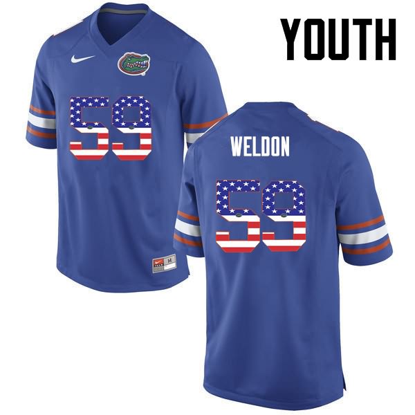 Youth NCAA Florida Gators Danny Weldon #59 Stitched Authentic USA Flag Fashion Nike Blue College Football Jersey NVE7465NM